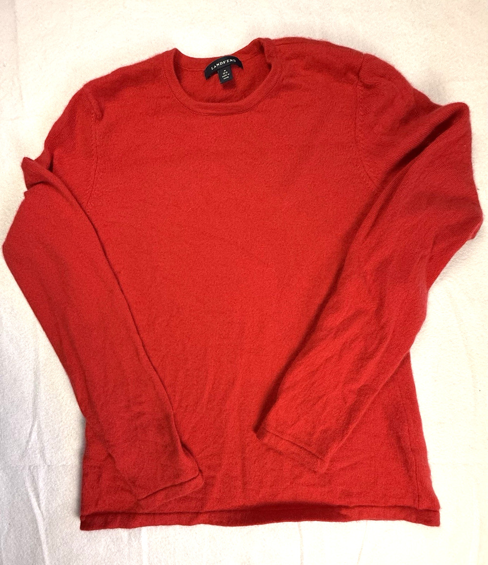 Lands' End red cashmere crewneck sweater medium Preppy Old Money Quiet Luxury
